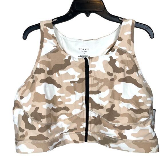 Torrid Active Sports Bra Size 3 US 3X Beige Camouflage Light Support Wireless - Picture 2 of 8